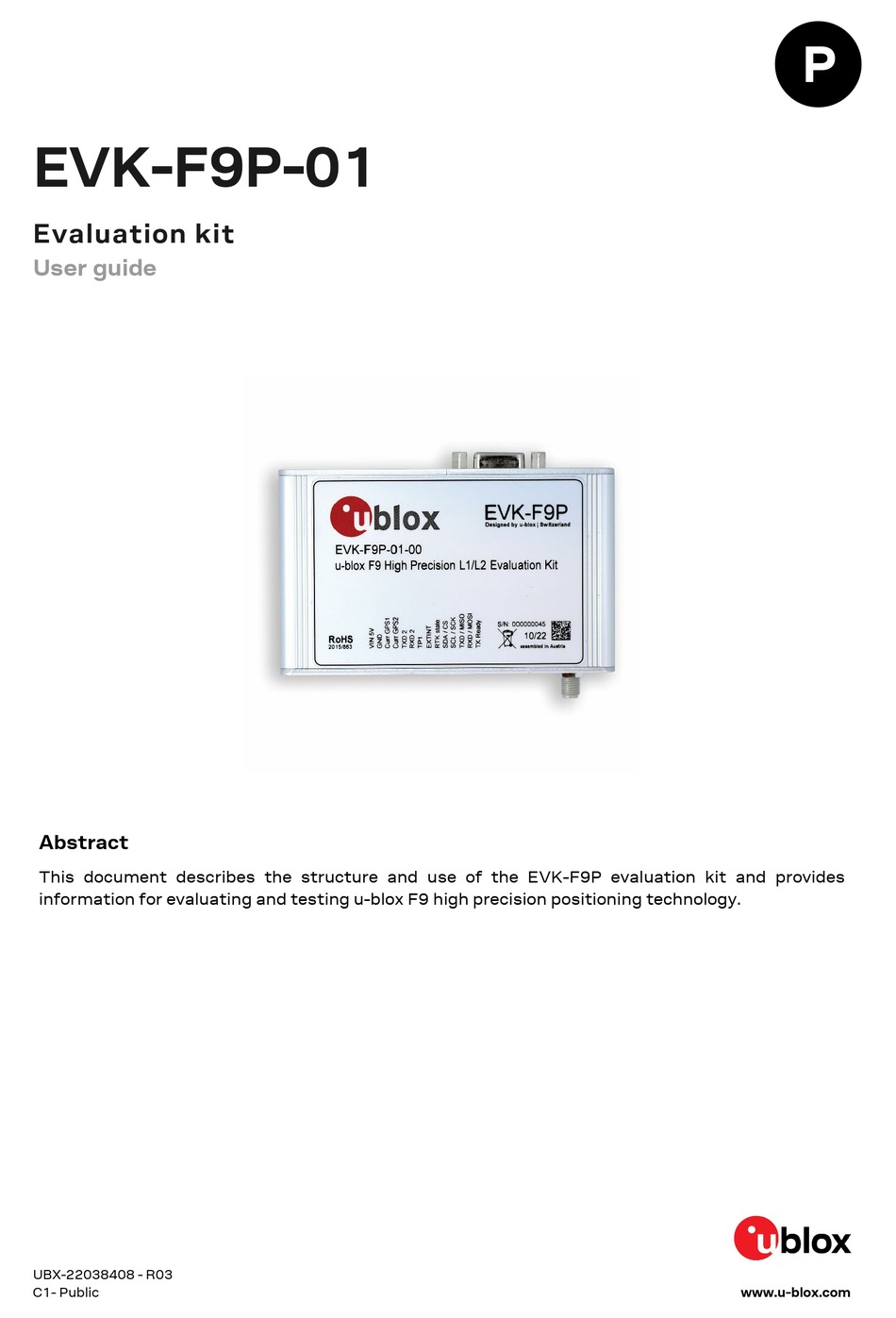 UBLOX EVK-F9P-01 USER MANUAL Pdf Download | ManualsLib