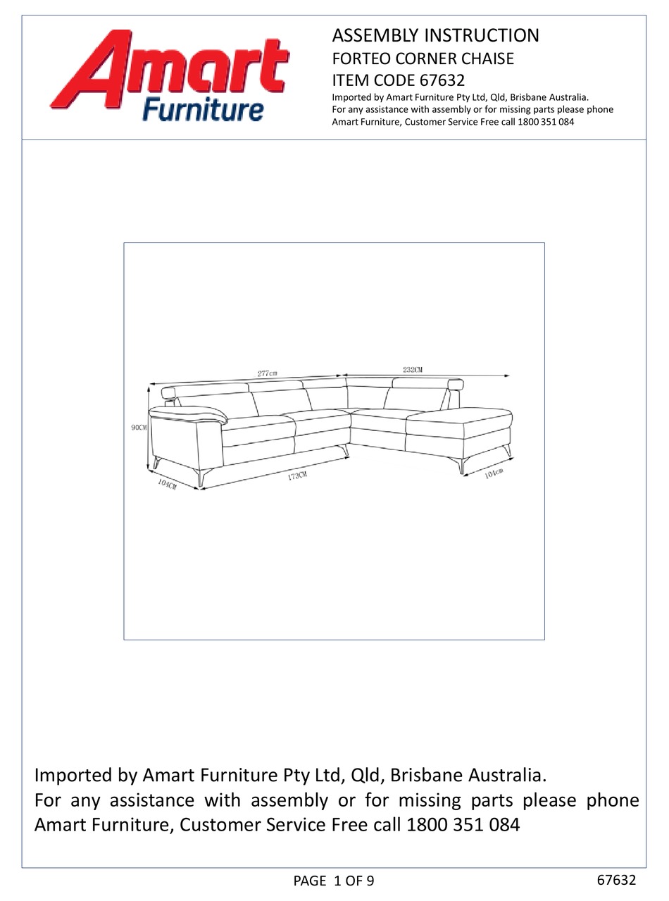 AMART FURNITURE FORTEO 67632 ASSEMBLY INSTRUCTION MANUAL Pdf Download