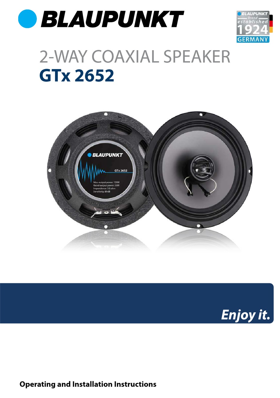 BLAUPUNKT SPEAKER GTX 2652 OPERATING AND INSTALLATION INSTRUCTIONS Pdf