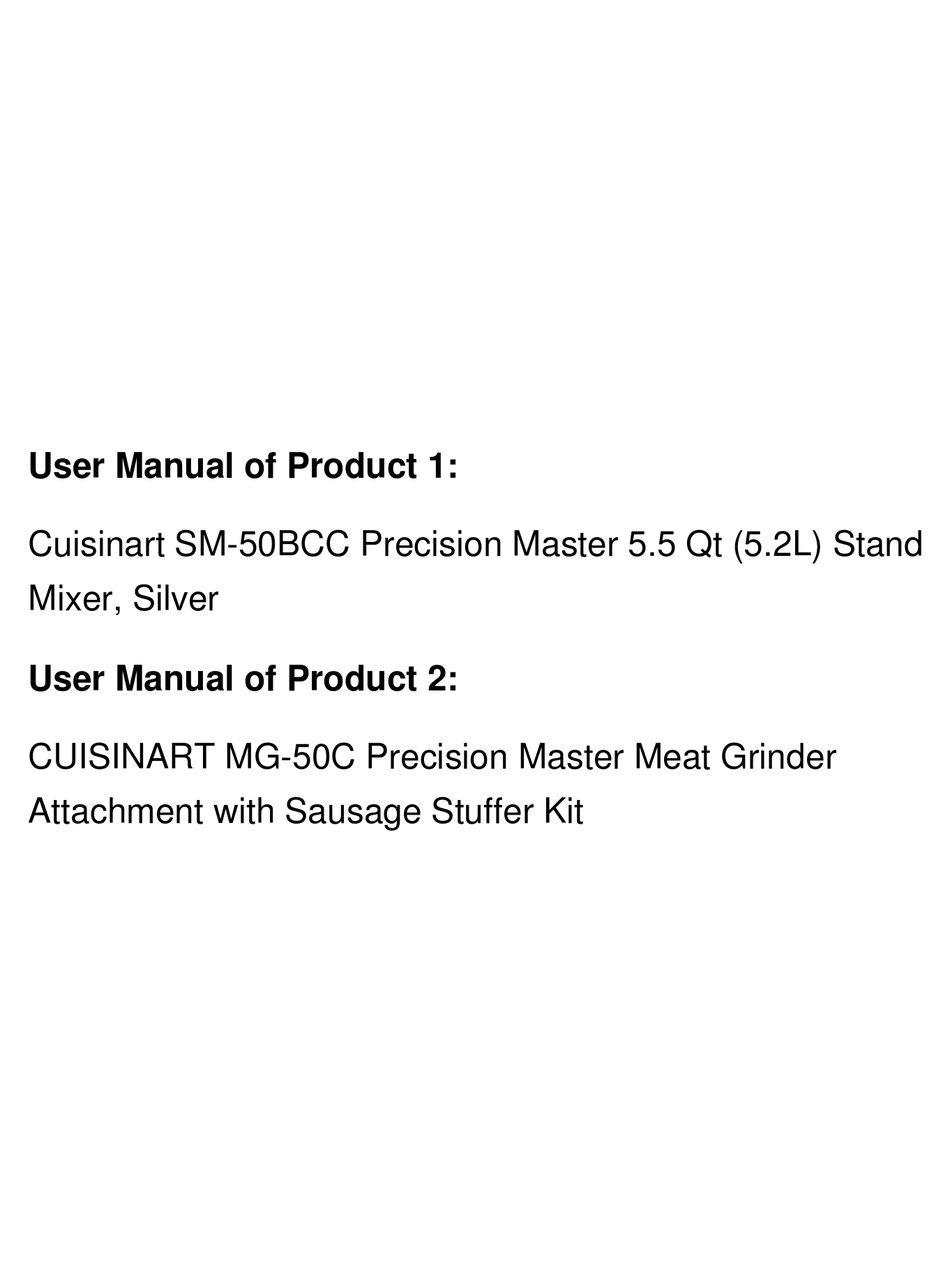 CUISINART PRECISION MASTER SM-50BCC INSTRUCTION AND RECIPE BOOKLET Pdf ...