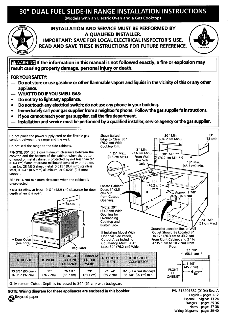 FRIGIDAIRE GLCS376ABA INSTALLATION INSTRUCTIONS MANUAL Pdf Download