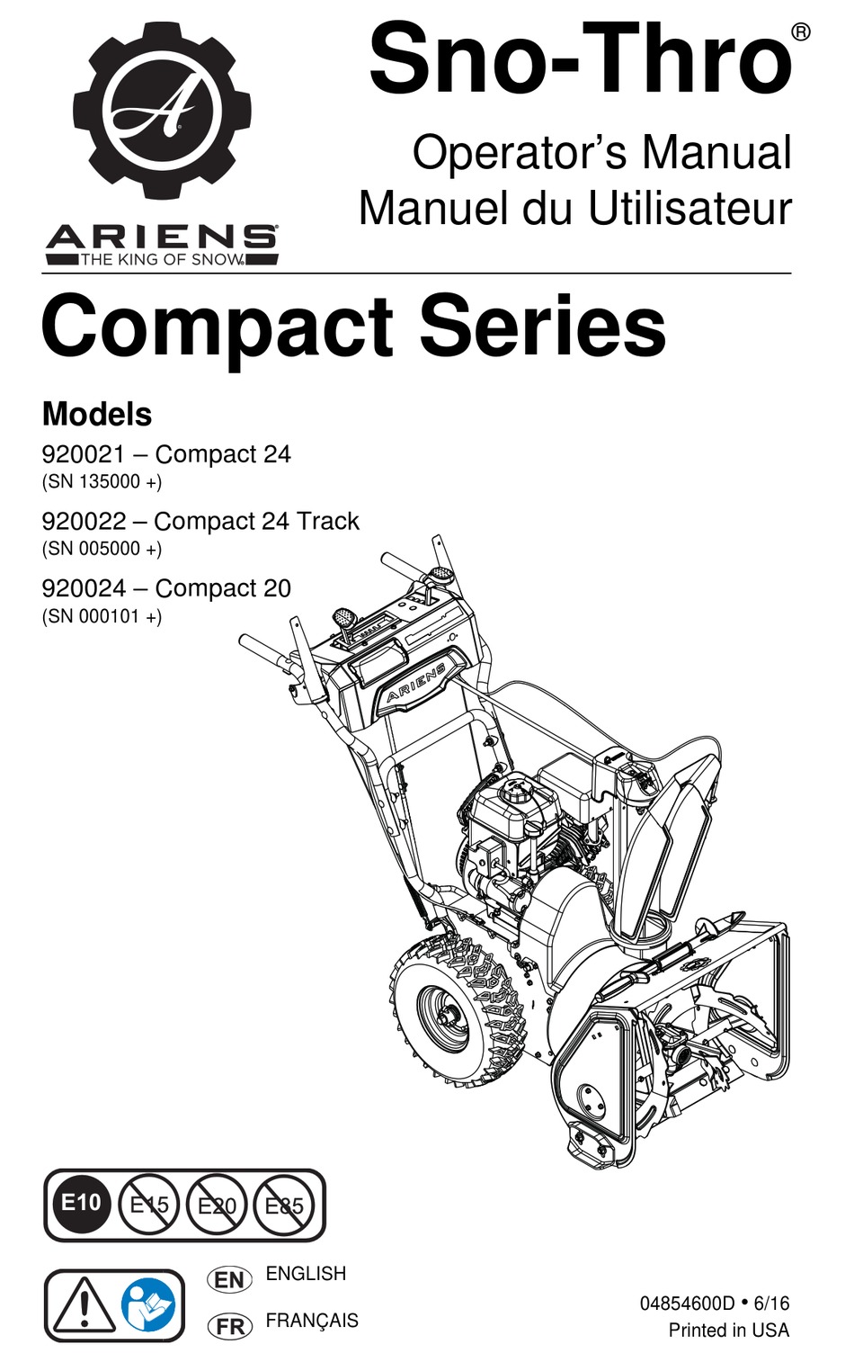 ARIENS SNOTHRO COMPACT 24 OPERATOR