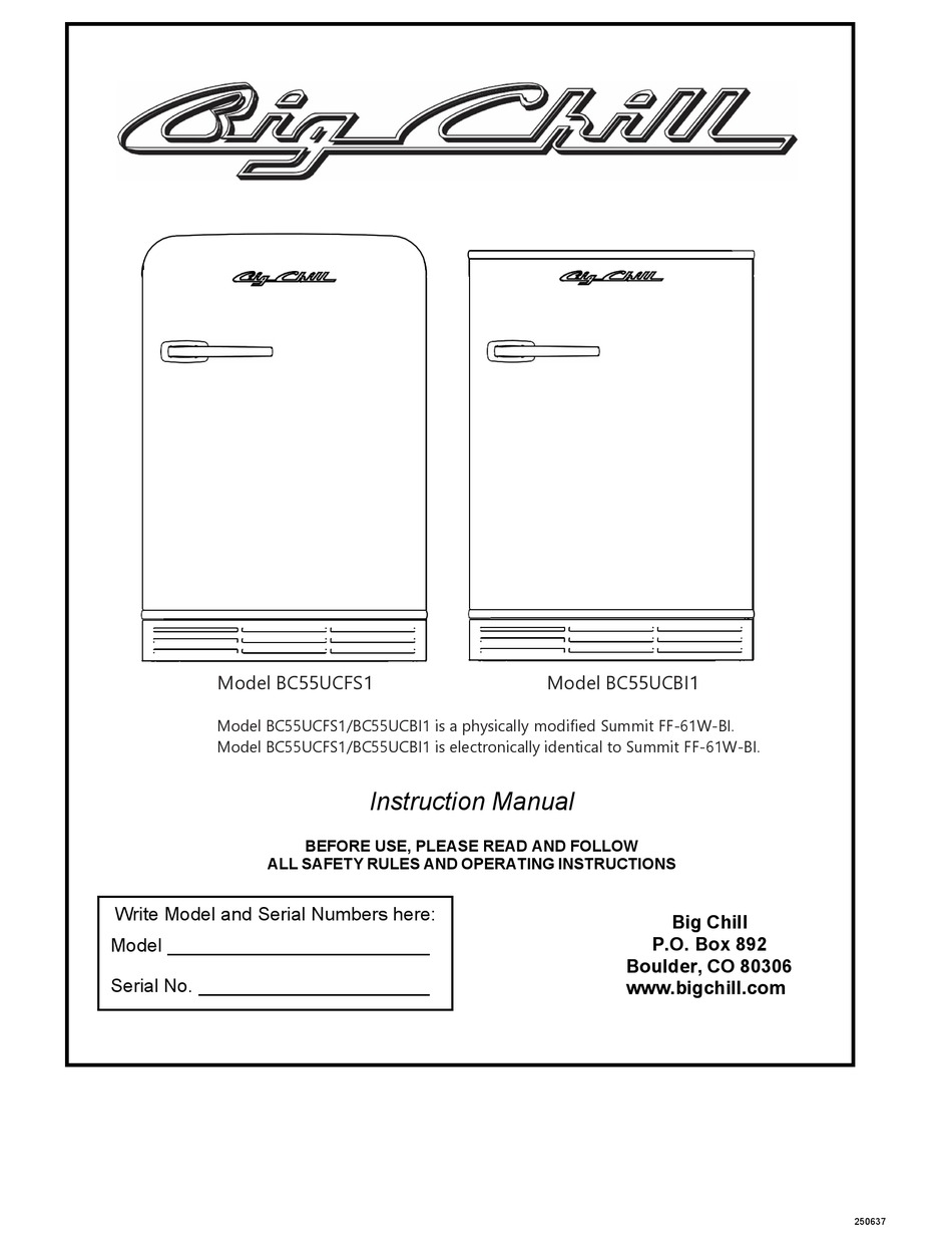 BIG CHILL BC55UCFS1 INSTRUCTION MANUAL Pdf Download | ManualsLib