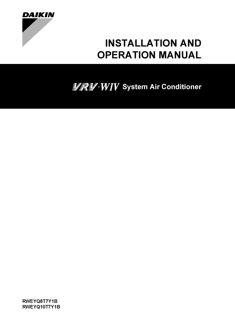 DAIKIN VRV-W IV INSTALLATION AND OPERATION MANUAL Pdf Download | ManualsLib