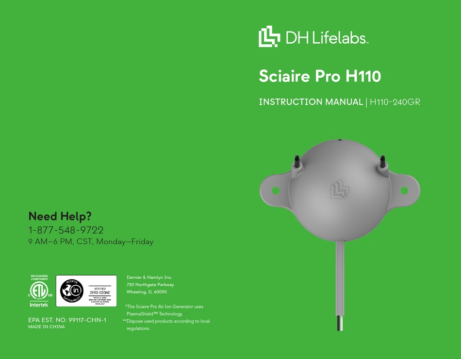 DH LIFELABS SCIAIRE PRO H100 INSTRUCTION MANUAL Pdf Download ManualsLib
