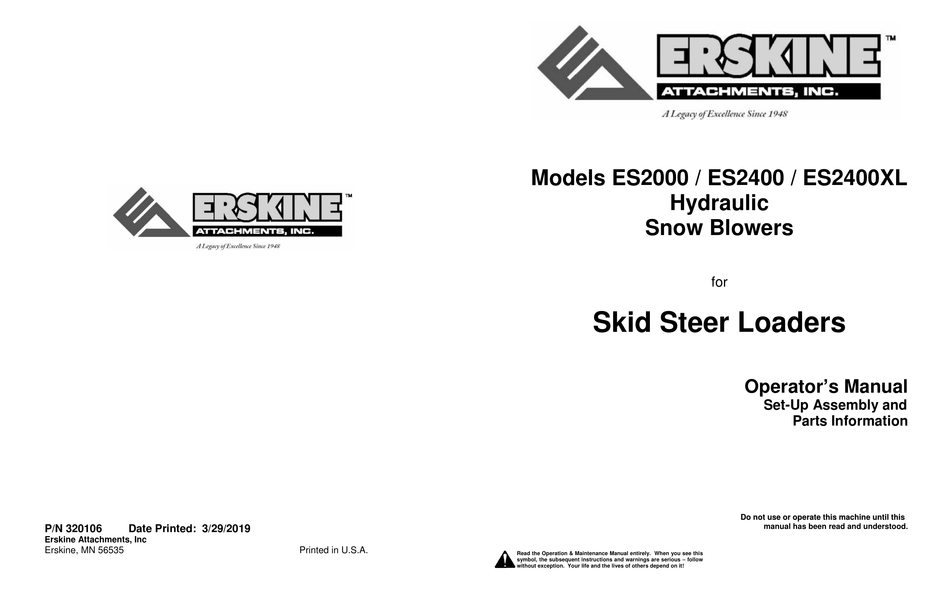 ERSKINE ATTACHMENTS ES2000 OPERATOR'S MANUAL Pdf Download ManualsLib