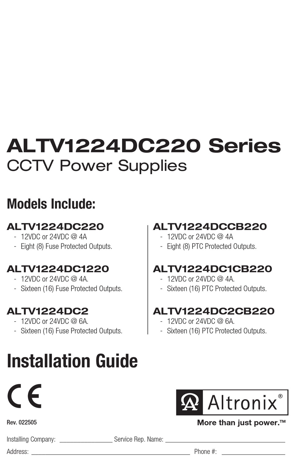 ALTRONIX ALTV1224DC220 SERIES INSTALLATION MANUAL Pdf Download | ManualsLib