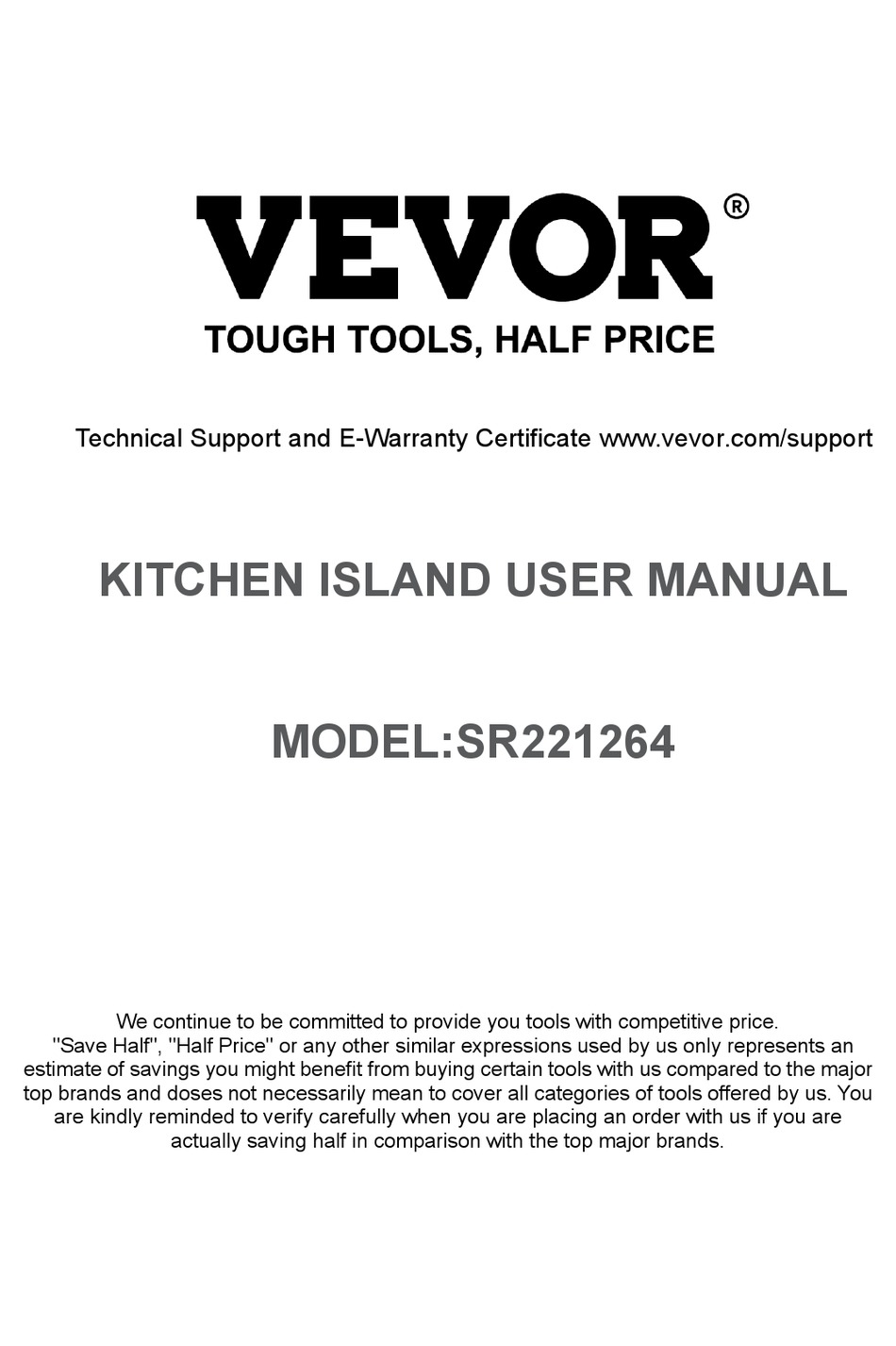 VEVOR SR221264 USER MANUAL Pdf Download ManualsLib   Vevor Sr221264 