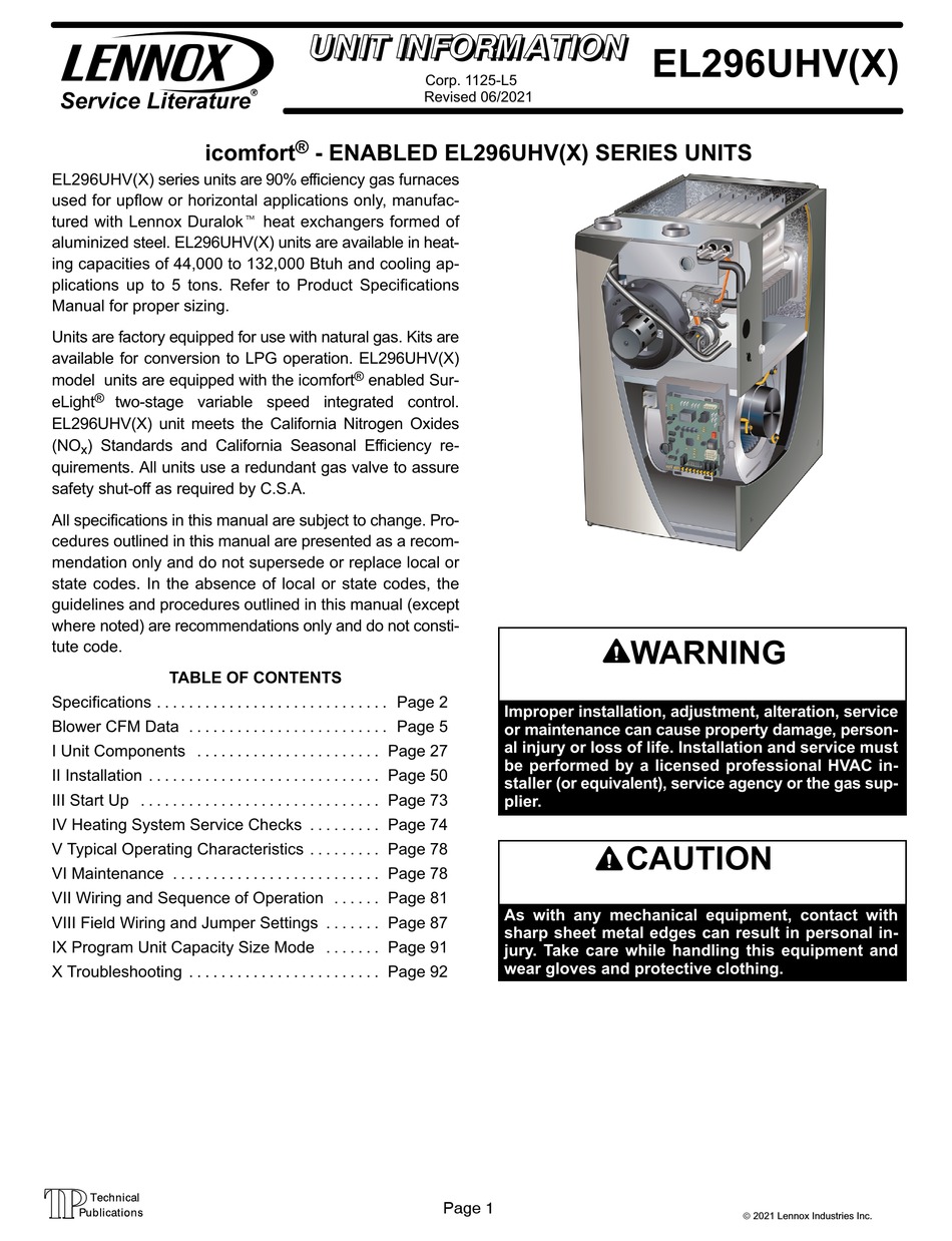LENNOX EL296UHVX SERIES UNIT INFORMATION Pdf Download ManualsLib