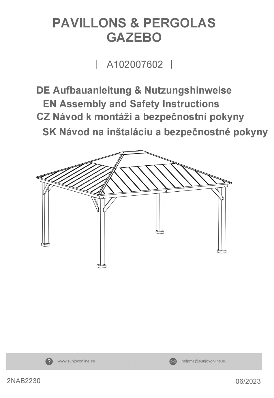 SUNJOY A102007602 ASSEMBLY AND SAFETY INSTRUCTIONS Pdf Download