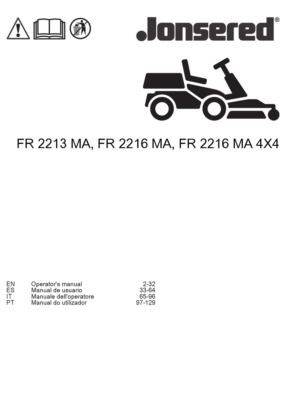 JONSERED FR 2216 MA OPERATOR'S MANUAL Pdf Download ManualsLib