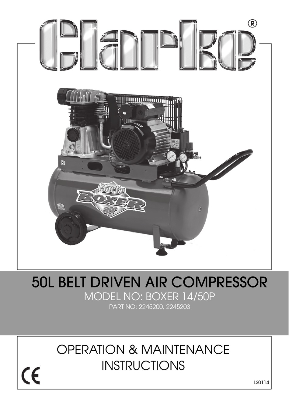 CLARKE BOXER 14/50P OPERATION & MAINTENANCE INSTRUCTIONS MANUAL Pdf ...