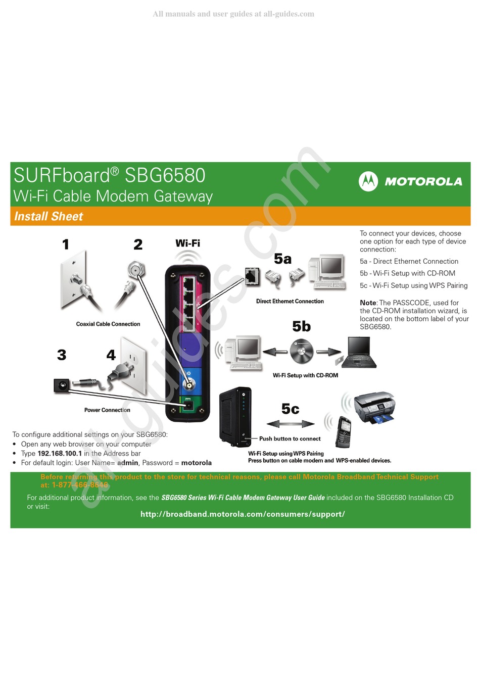 MOTOROLA SURFBOARD SBG6580 INSTALL SHEET Pdf Download ManualsLib