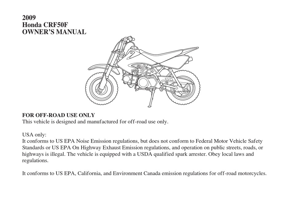 HONDA CRF50F 2009 OWNER