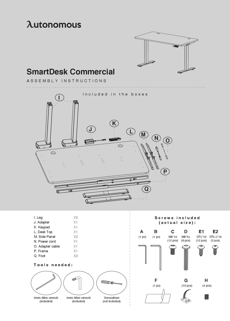 AUTONOMOUS SMARTDESK COMMERCIAL ASSEMBLY INSTRUCTIONS MANUAL Pdf Download ManualsLib