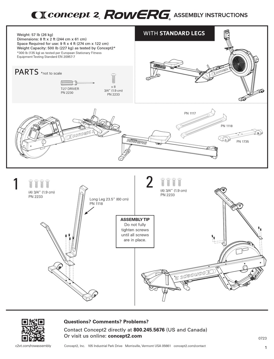 CONCEPT 2 ROWERG ASSEMBLY INSTRUCTIONS Pdf Download ManualsLib