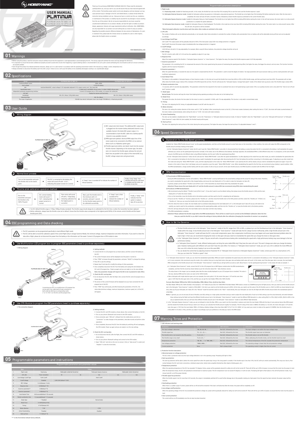 HOBBYWING PLATINUM260AHVSBECV5 USER MANUAL Pdf Download ManualsLib