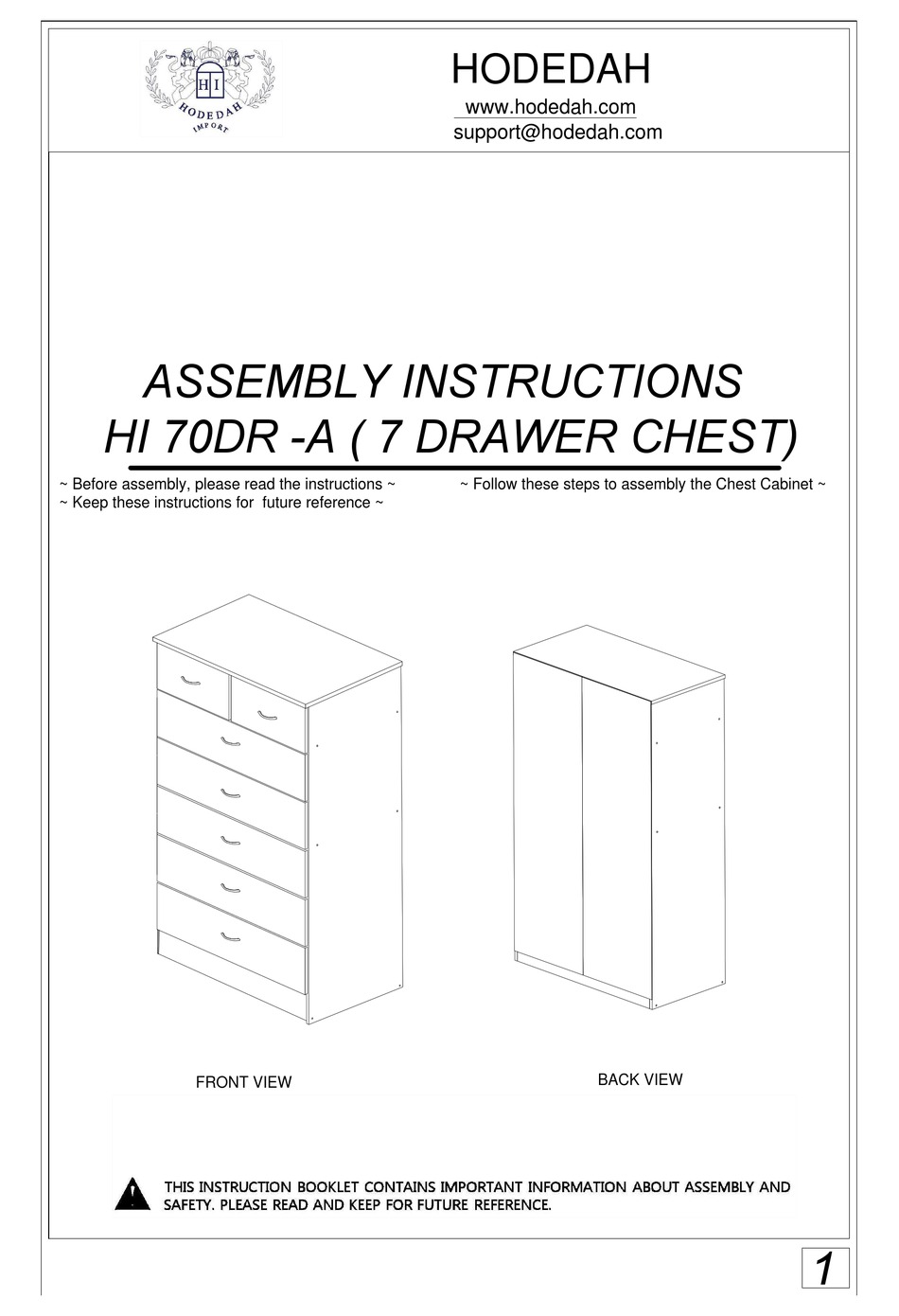 HODEDAH HI 70DRA ASSEMBLY INSTRUCTIONS MANUAL Pdf Download ManualsLib