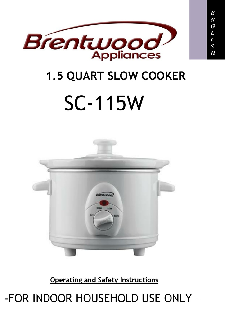 BRENTWOOD APPLIANCES SC115W OPERATING AND SAFETY INSTRUCTIONS MANUAL