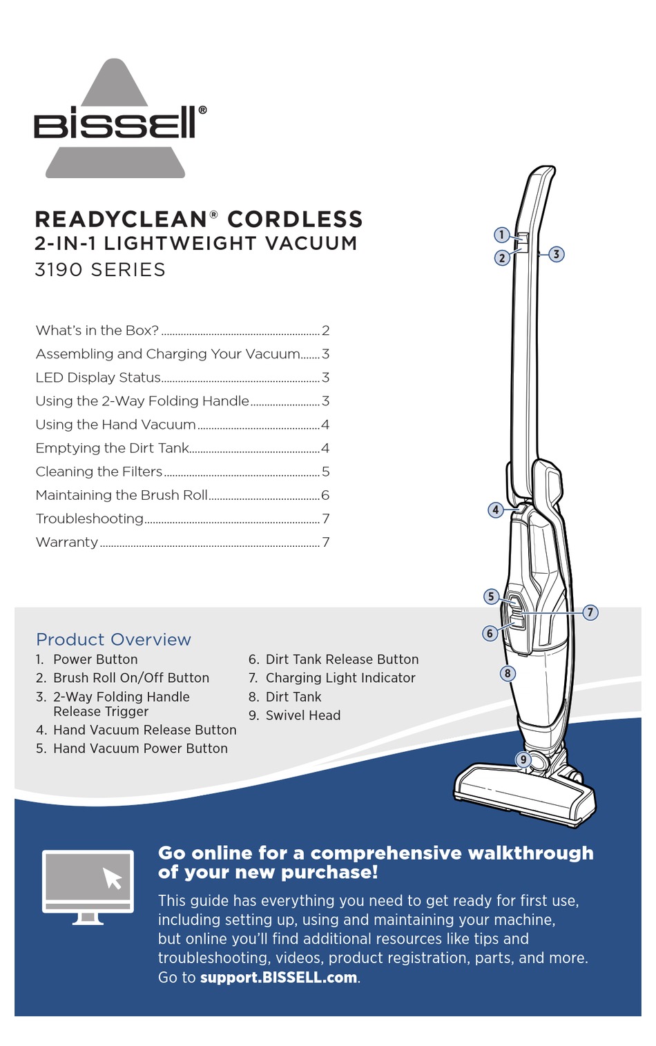 BISSELL READYCLEAN CORDLESS 3190 SERIES INSTRUCTIONS MANUAL Pdf