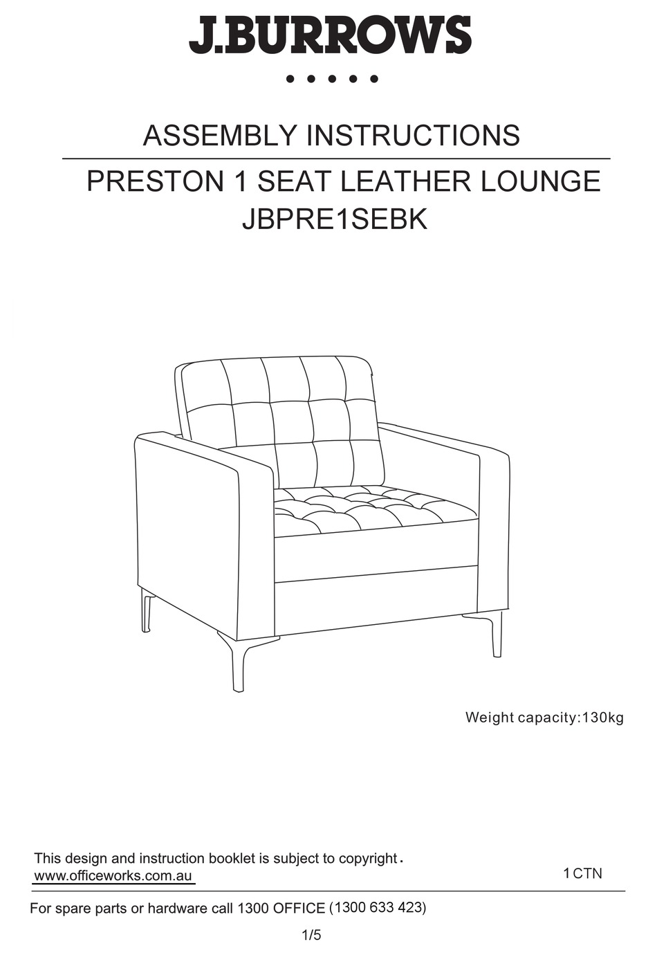 J.BURROWS PRESTON JBPRE1SEBK ASSEMBLY INSTRUCTIONS Pdf Download