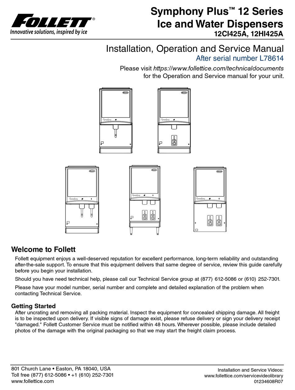 FOLLETT L78614 INSTALLATION, OPERATION AND SERVICE MANUAL Pdf Download