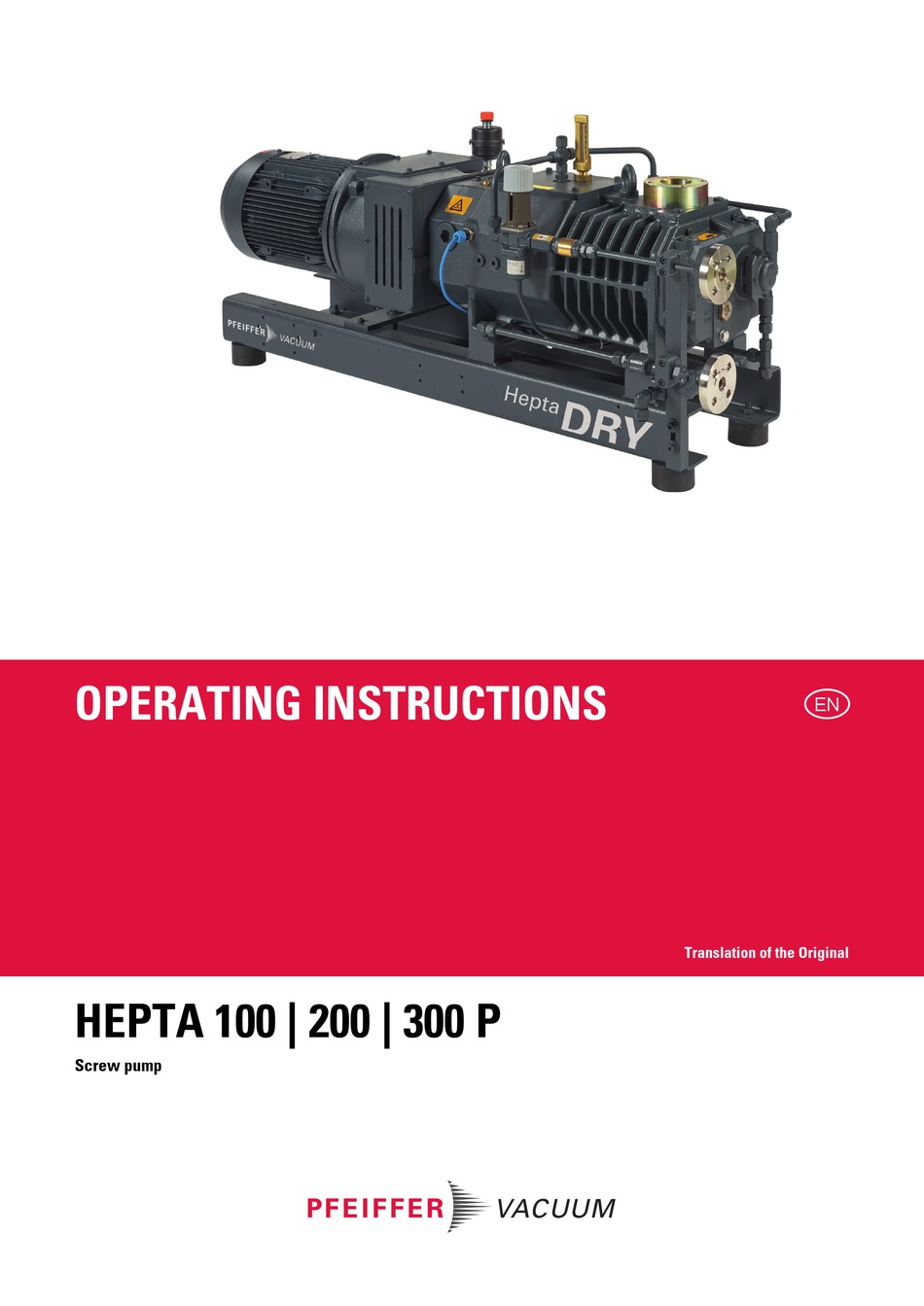 PFEIFFER VACUUM HEPTA 200 P OPERATING INSTRUCTIONS MANUAL Pdf Download