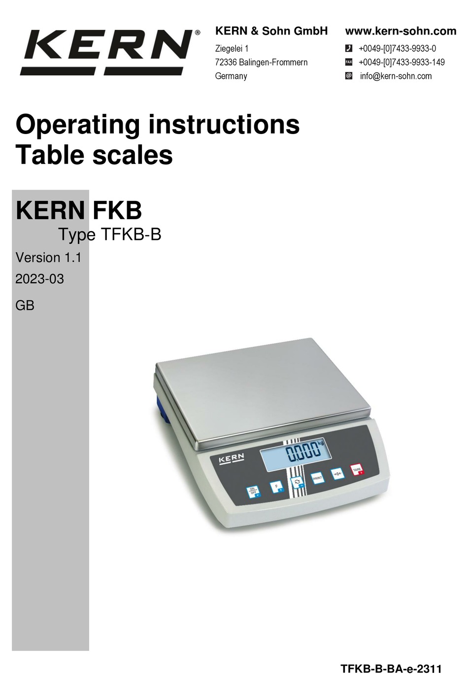 KERN FKB OPERATING INSTRUCTIONS MANUAL Pdf Download | ManualsLib