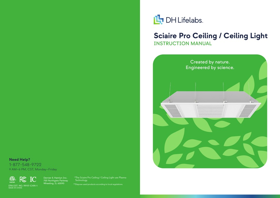 DH LIFELABS SCIAIRE PRO CEILING INSTRUCTION MANUAL Pdf Download