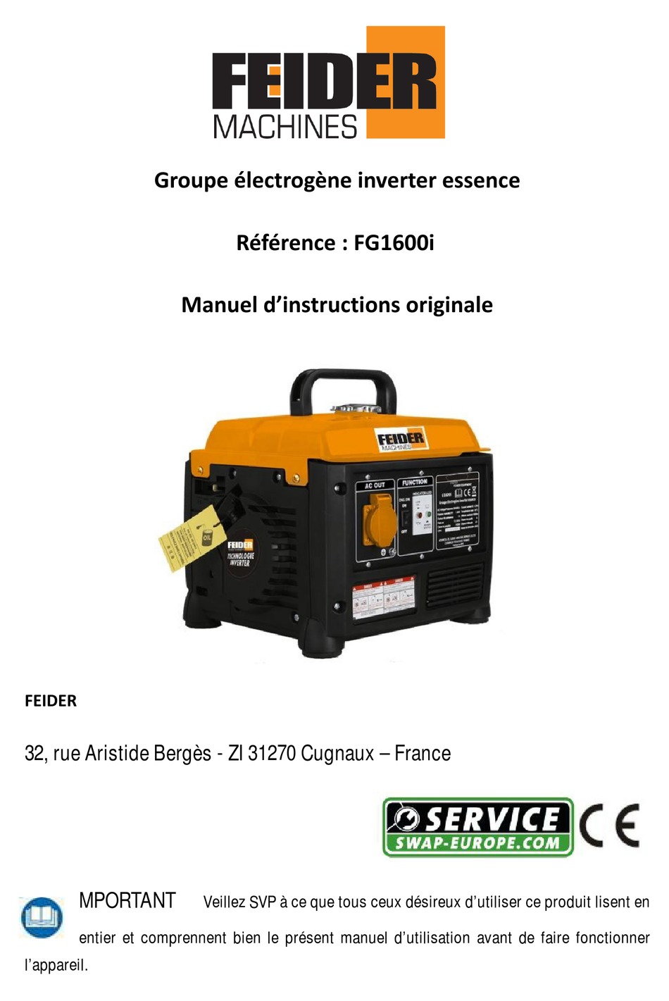 FEIDER MACHINES FG1600I MANUAL Pdf Download | ManualsLib