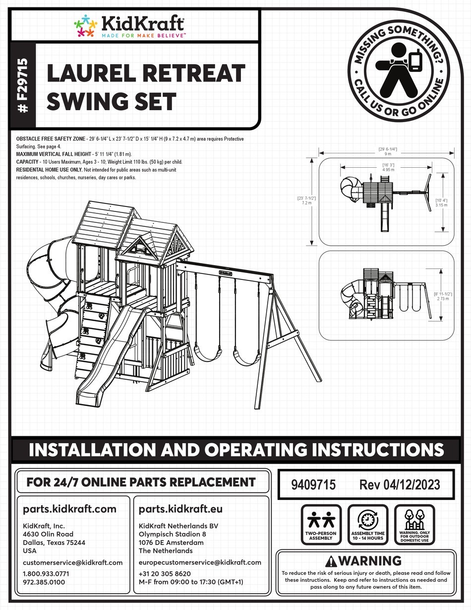 KIDKRAFT LAUREL F29715 INSTALLATION AND OPERATING INSTRUCTIONS MANUAL ...