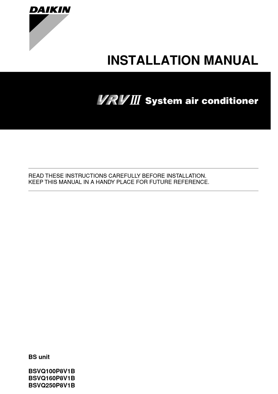 Daikin Vrv Iii Bsvq P V B Manual Pdf Download Manualslib