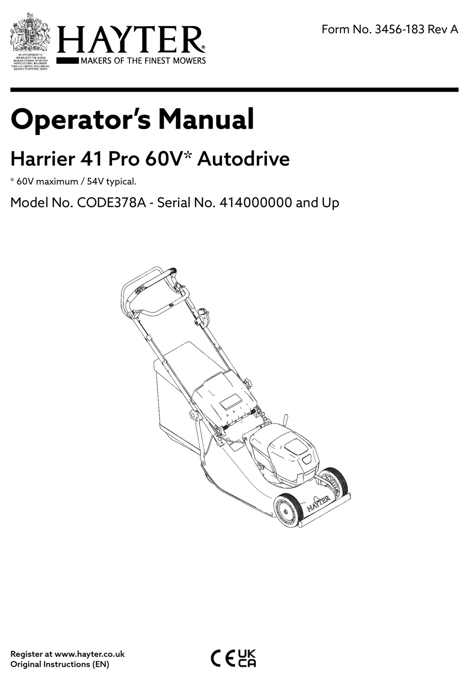 HAYTER CODE378A OPERATOR'S MANUAL Pdf Download ManualsLib