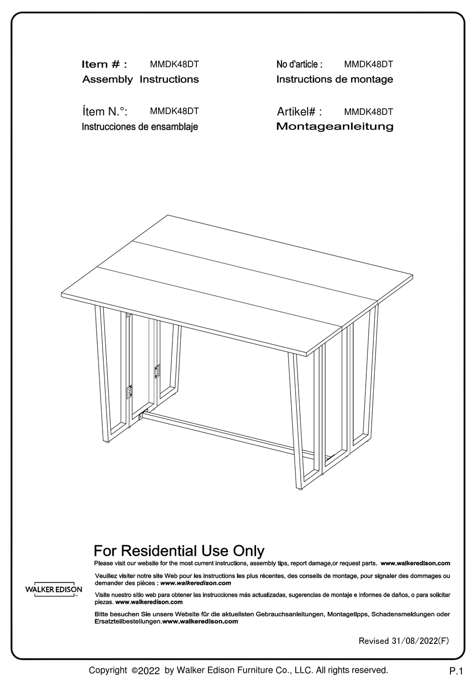 WALKER EDISON MMDK48DT ASSEMBLY INSTRUCTIONS MANUAL Pdf Download