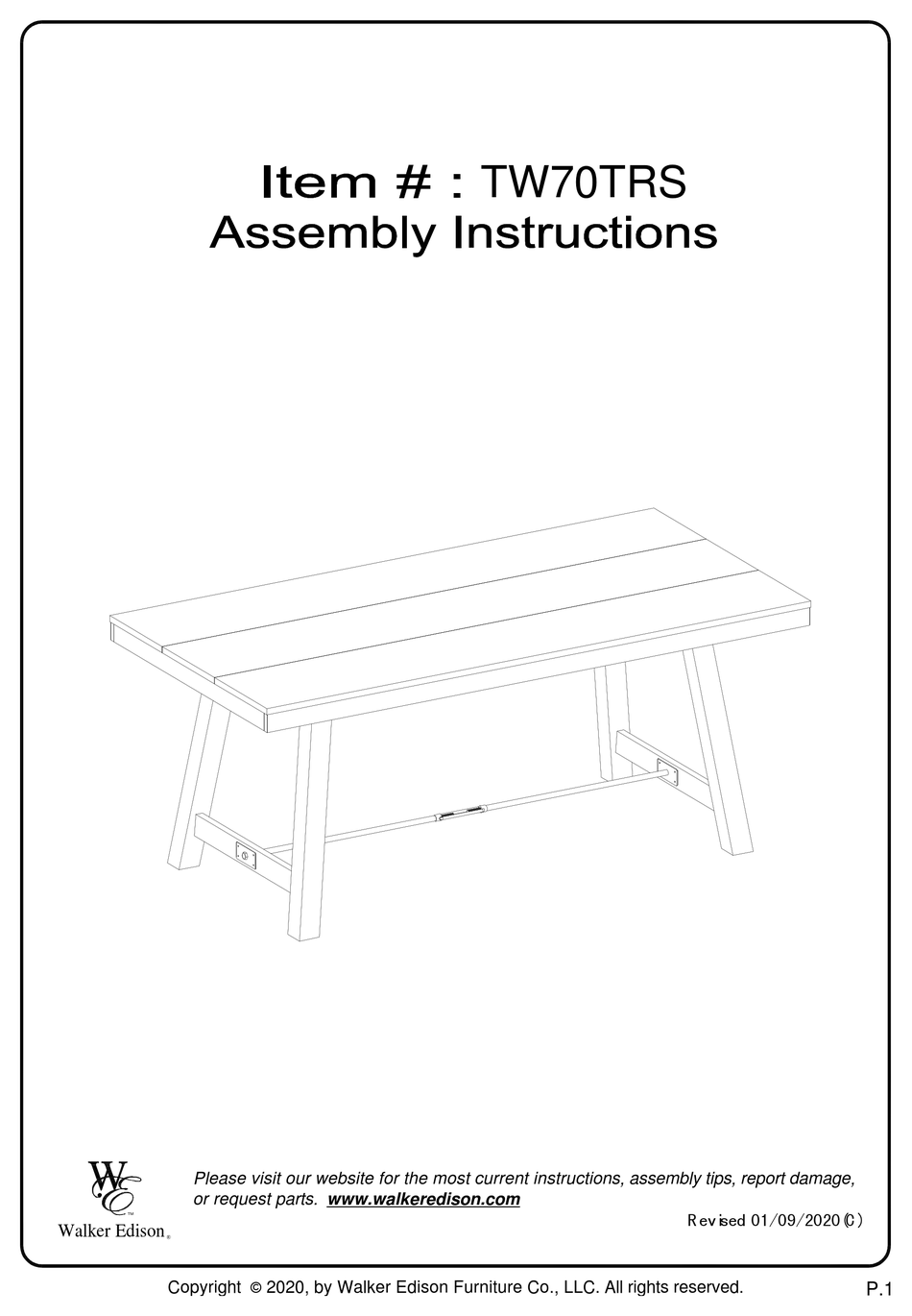 WALKER EDISON TW70TRS ASSEMBLY INSTRUCTIONS MANUAL Pdf Download