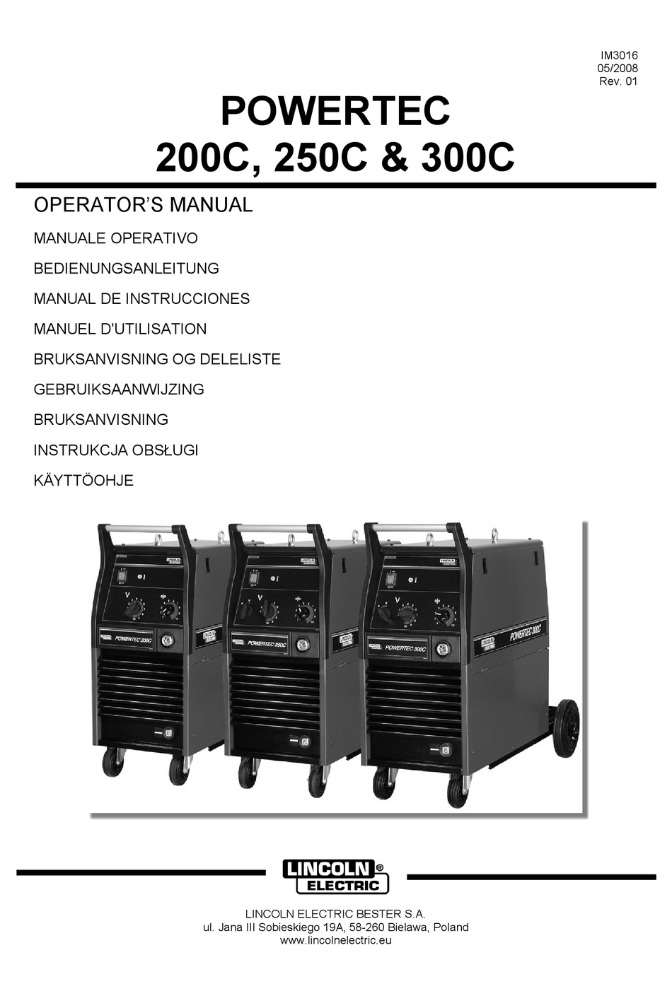 LINCOLN ELECTRIC POWERTEC 200C OPERATOR