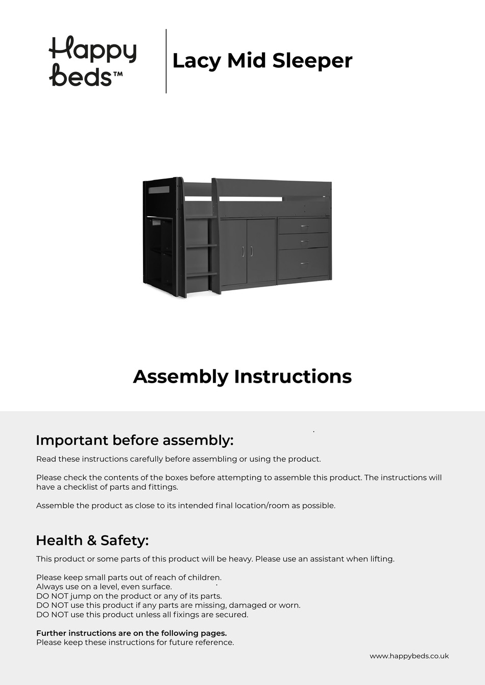HAPPY BEDS LACY MID SLEEPER ASSEMBLY INSTRUCTIONS MANUAL Pdf Download ManualsLib