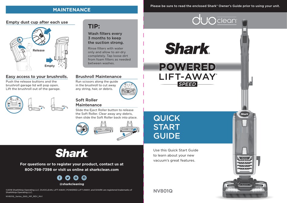 SHARK DUOCLEAN POWERED LIFTAWAY SPEED QUICK START MANUAL Pdf Download