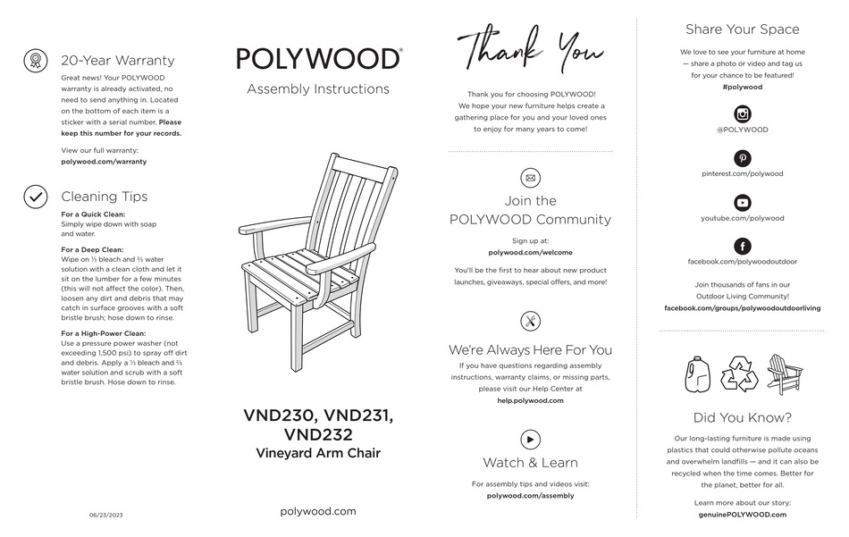 POLYWOOD VINEYARD VND230 ASSEMBLY INSTRUCTIONS Pdf Download ManualsLib