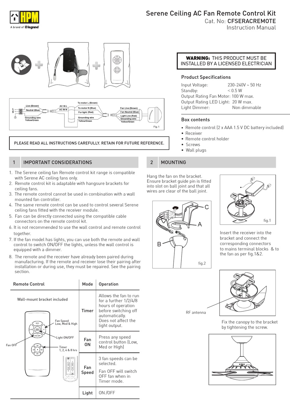 LEGRAND HPM CFSERACREMOTE INSTRUCTION MANUAL Pdf Download | ManualsLib