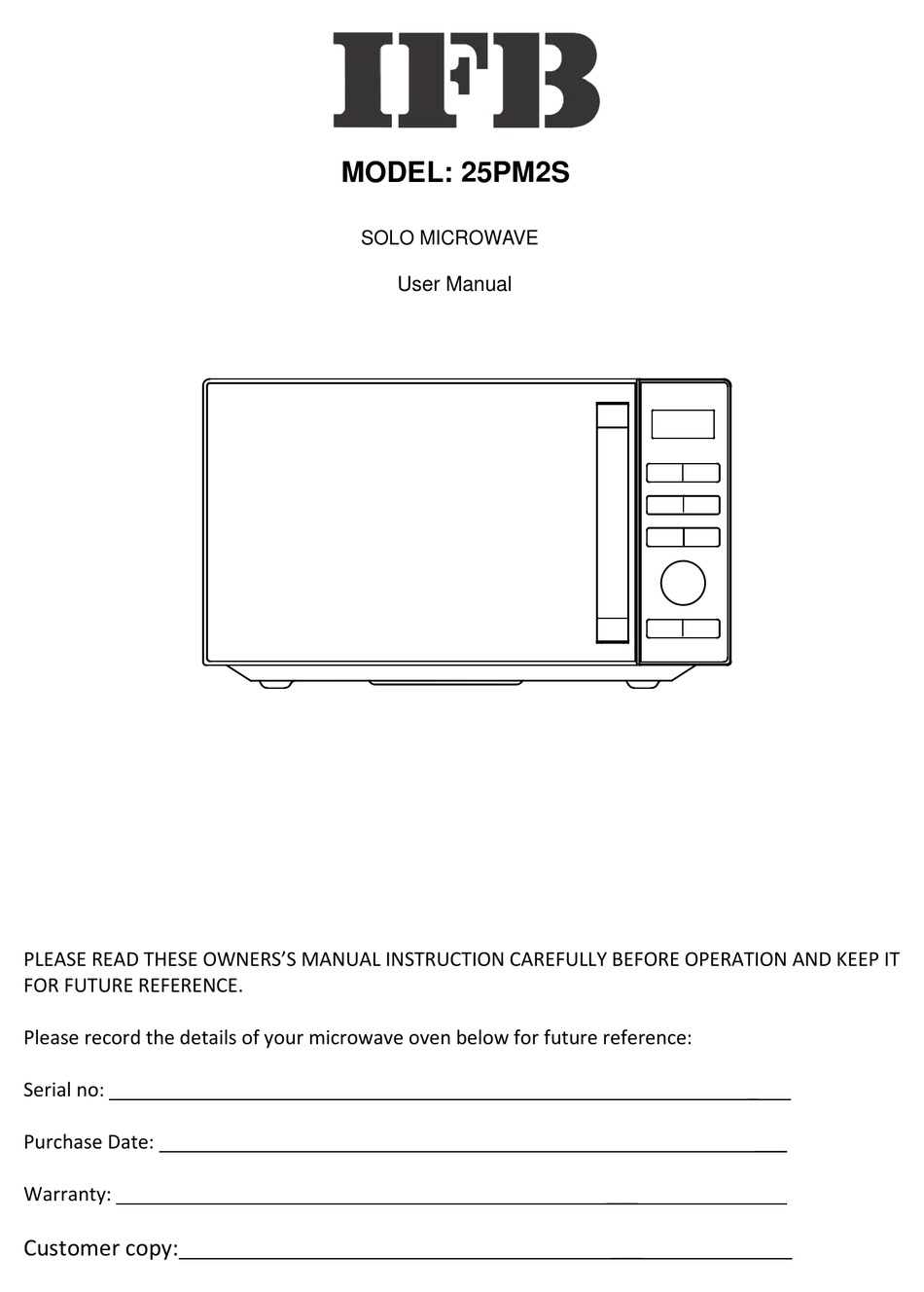 IFB 25PM2S USER MANUAL Pdf Download ManualsLib
