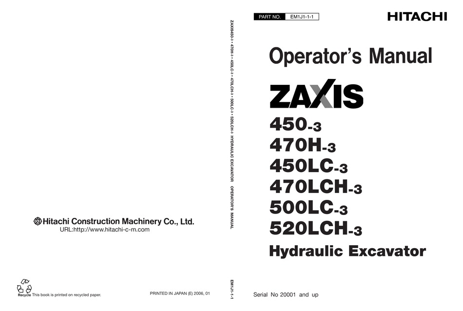 HITACHI ZAXIS 450-3 OPERATOR'S MANUAL Pdf Download | ManualsLib