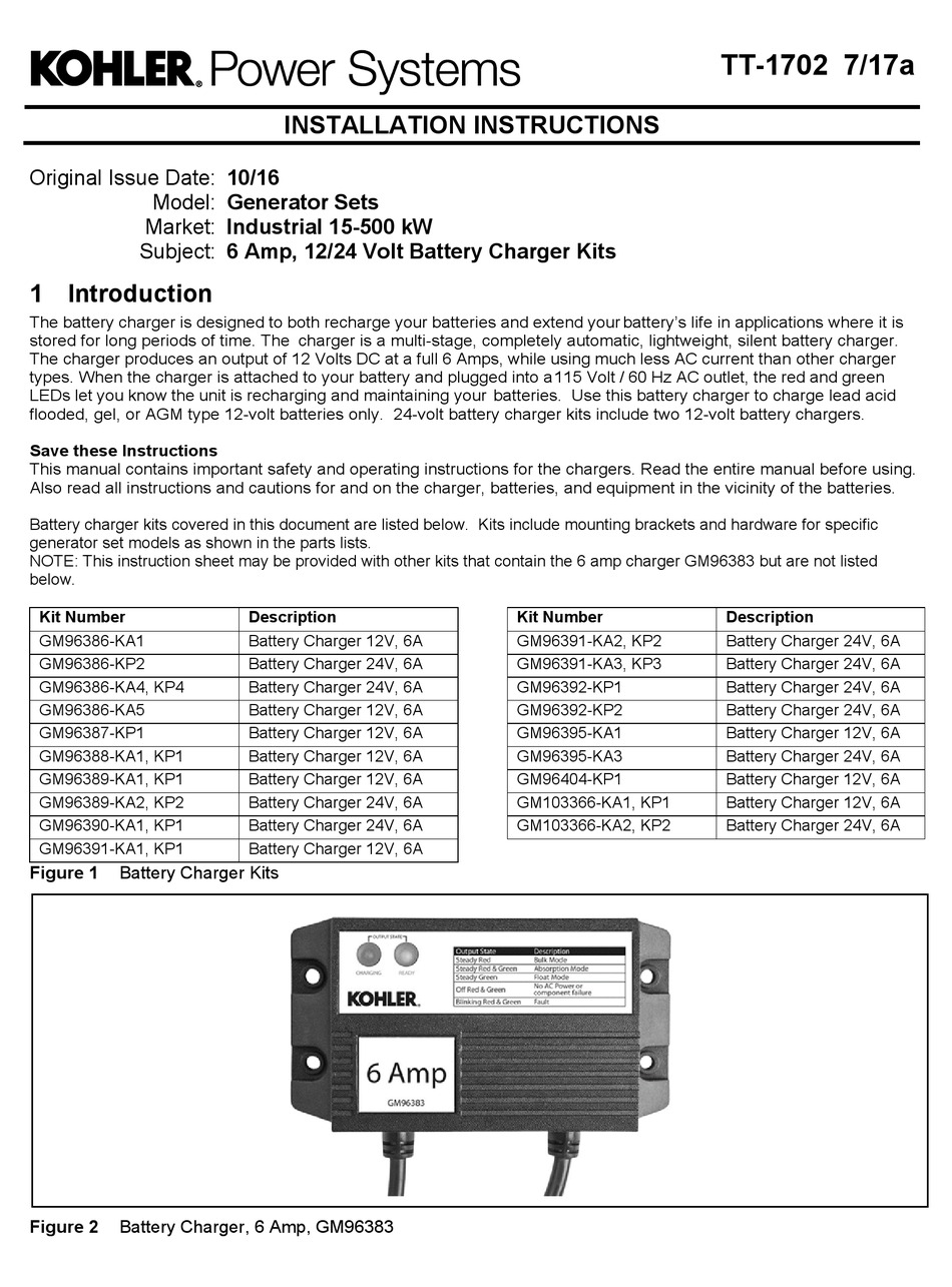 KOHLER GM96389KP1 INSTALLATION INSTRUCTIONS MANUAL Pdf Download