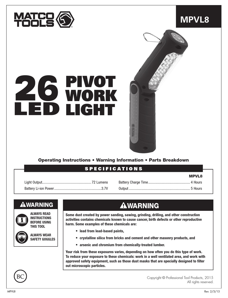 MATCO TOOLS MPVL8 OPERATING INSTRUCTIONS MANUAL Pdf Download ManualsLib