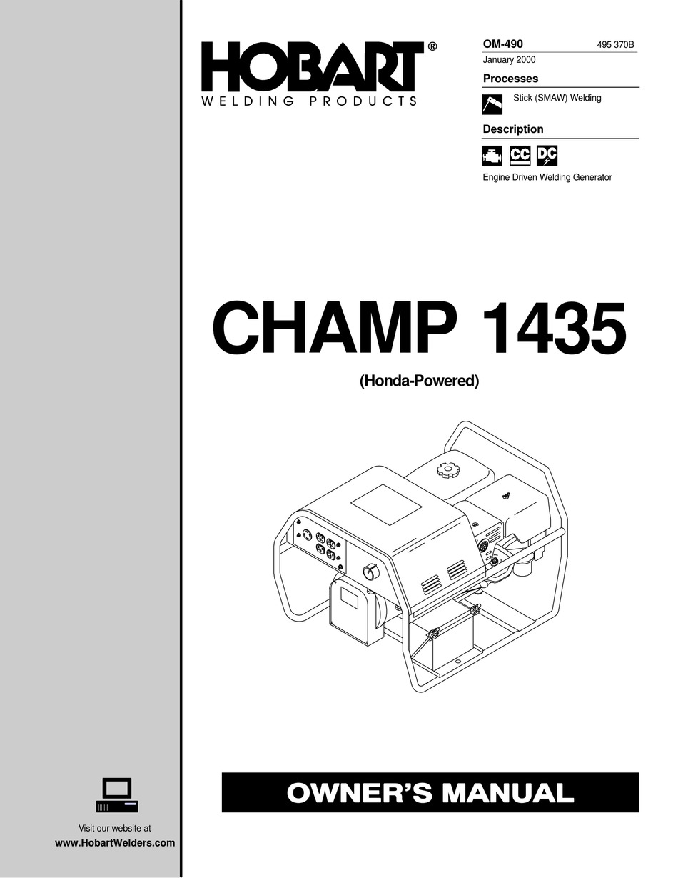 HOBART WELDING PRODUCTS CHAMP 1435 OWNER'S MANUAL Pdf Download | ManualsLib