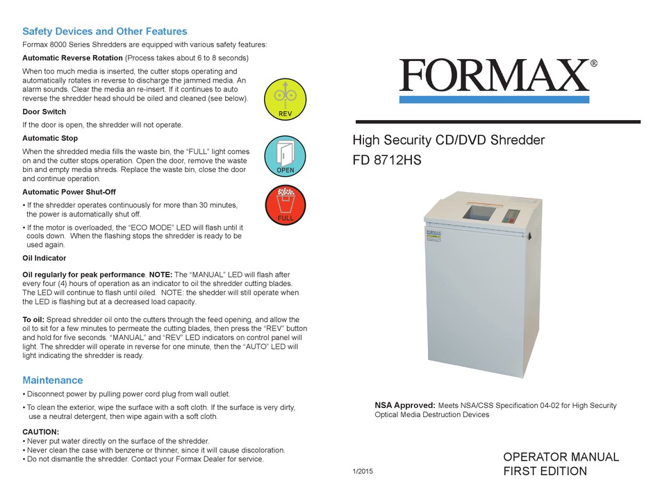 FORMAX FD 8712HS OPERATOR