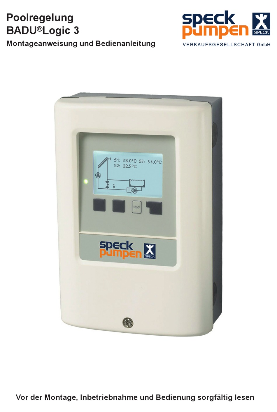 SPECK PUMPEN BADU LOGIC 3 INSTALLATION AND OPERATING INSTRUCTIONS