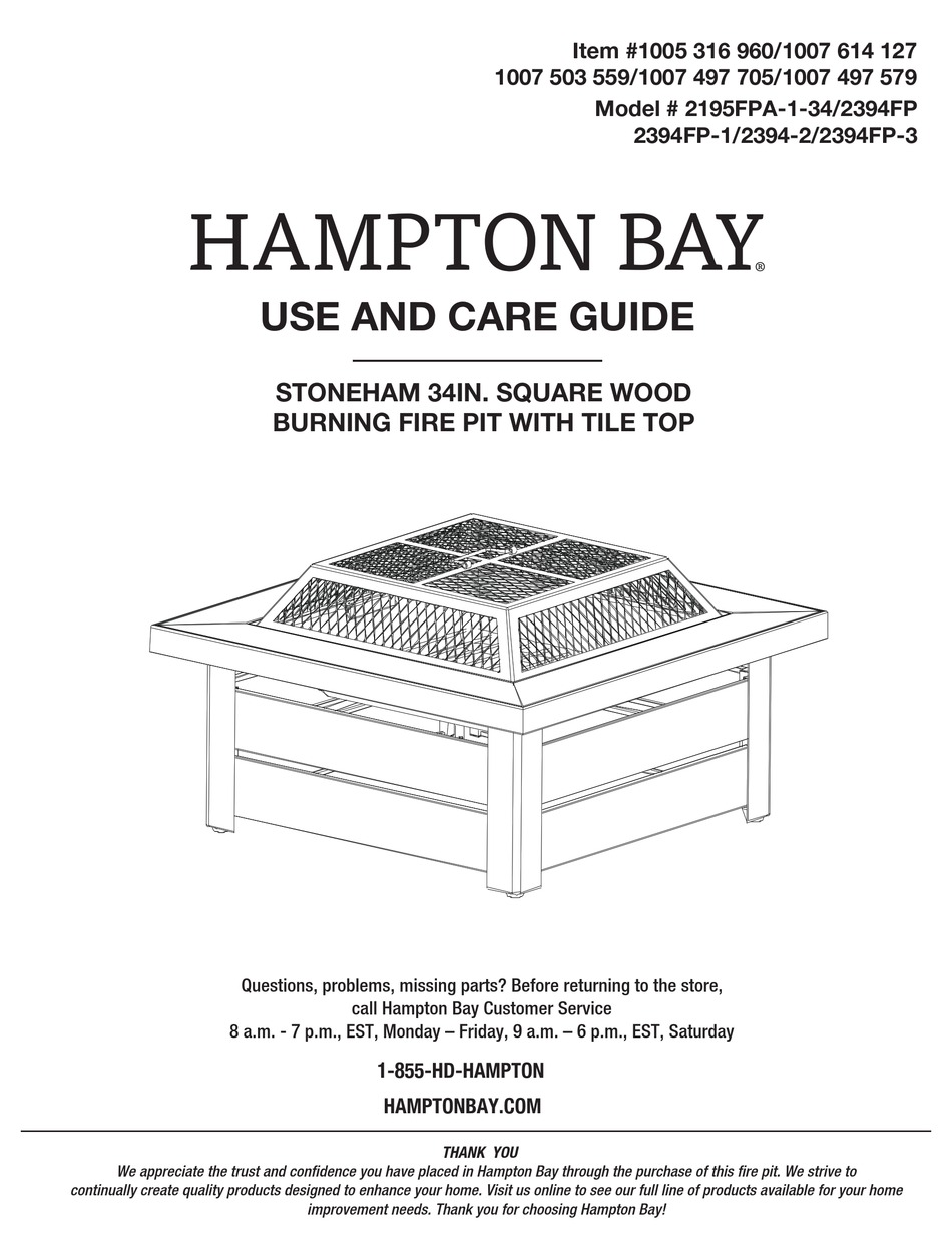 HAMPTON BAY STONEHAM 2195FPA134 USE AND CARE MANUAL Pdf Download