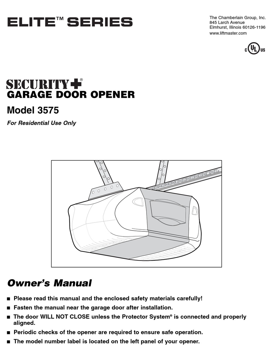 CHAMBERLAIN SECURITY+ ELITE SERIES OWNER'S MANUAL Pdf Download | ManualsLib