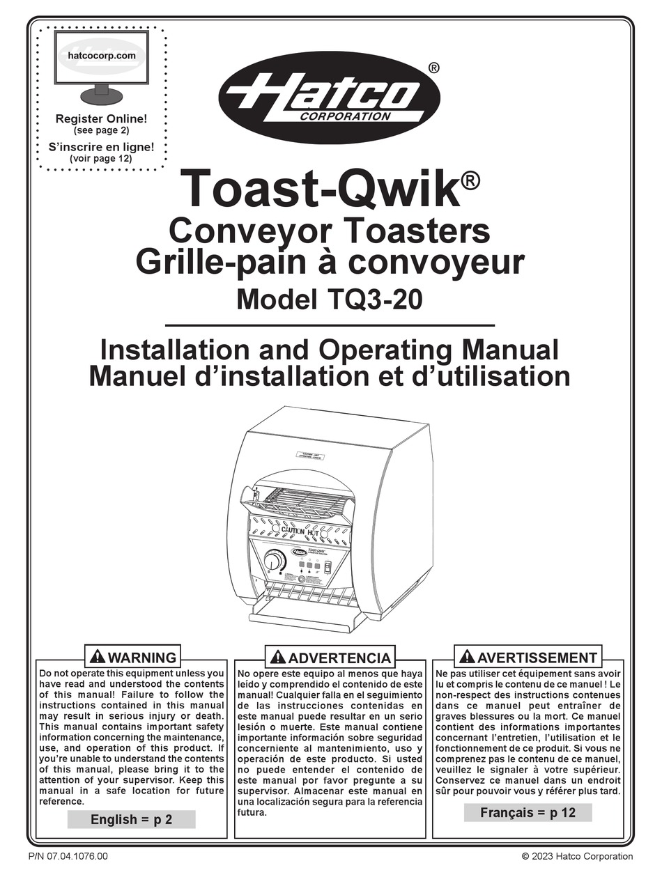 HATCO TOAST-QWIK TQ3-20 INSTALLATION AND OPERATING MANUAL Pdf Download ...